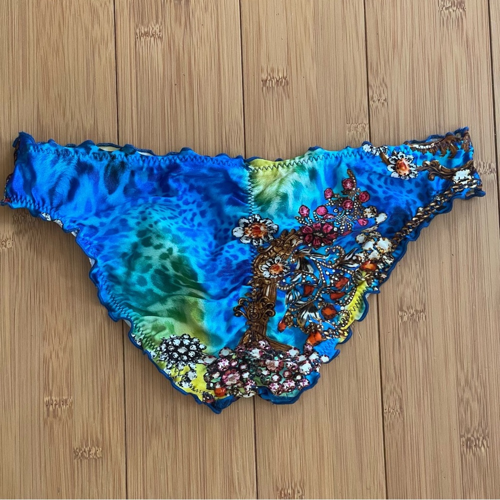 Luli Fama Blue Yellow Bikini Set with 2 Tops and 1 bottom Small - Picture 3 of 12